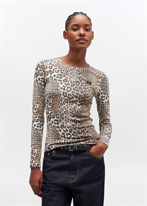 Soft cotton rib leo long sleeve bluse Leopard T4367 Ganni 